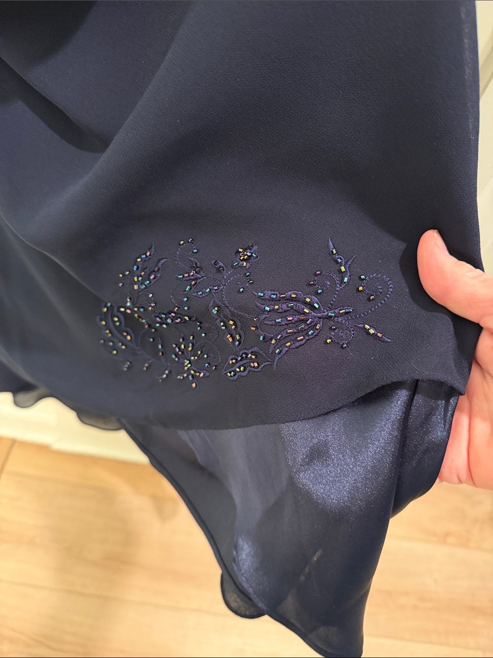 Vintage Navy Layered Cowl Neck Two Piece Midi Dress with Beaded Detail - Picture 5 of 10